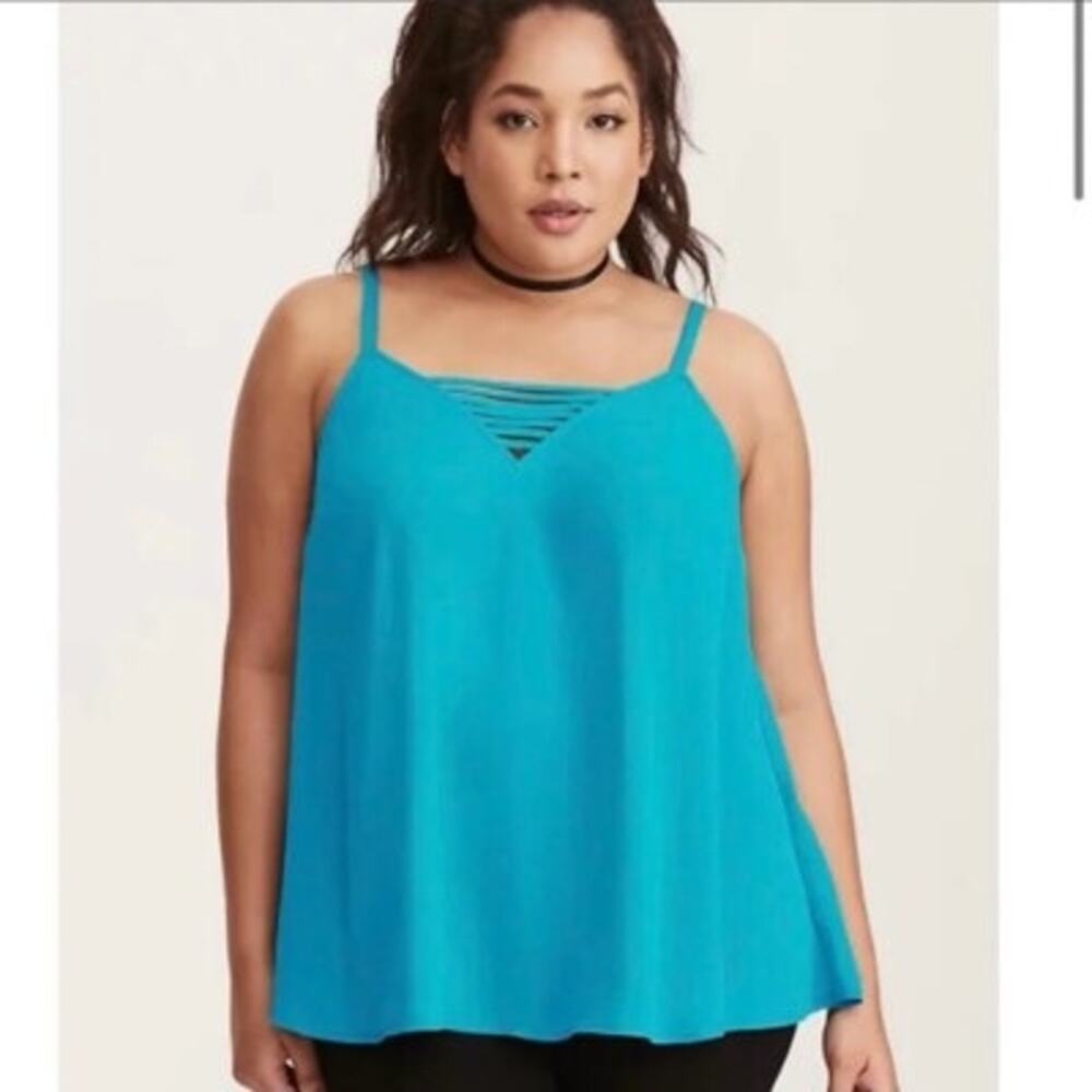 Last Chance Torrid Teal Cage Neck Lattice Cami Top Adjustable Straps Plus Size 1